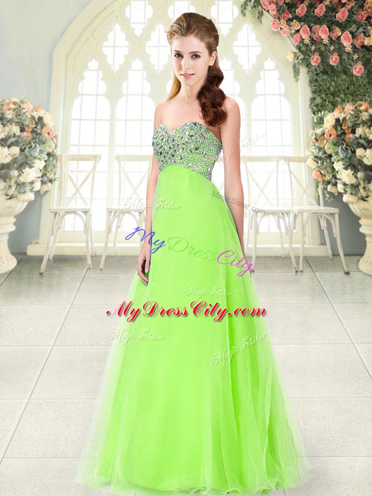 Sweetheart Sleeveless Prom Evening Gown Floor Length Beading Tulle