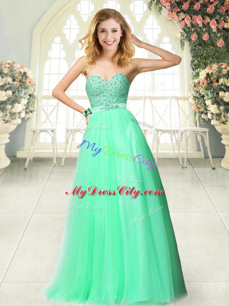 Sleeveless Floor Length Beading Zipper Prom Gown with Apple Green