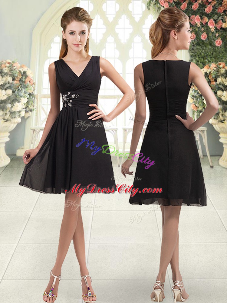 Sumptuous V-neck Sleeveless Zipper Prom Gown Black Chiffon