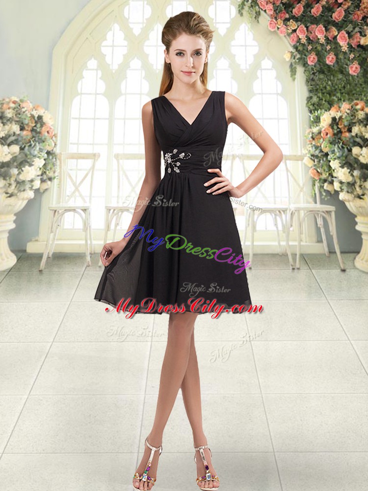 Sumptuous V-neck Sleeveless Zipper Prom Gown Black Chiffon