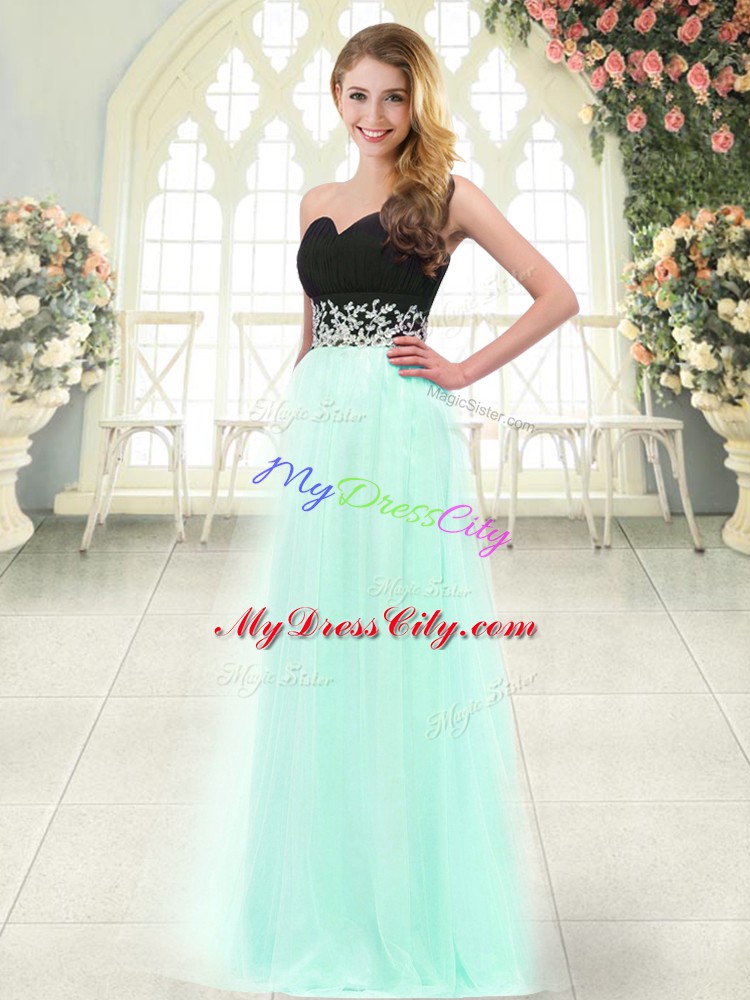 Apple Green Sleeveless Appliques Floor Length Dress for Prom