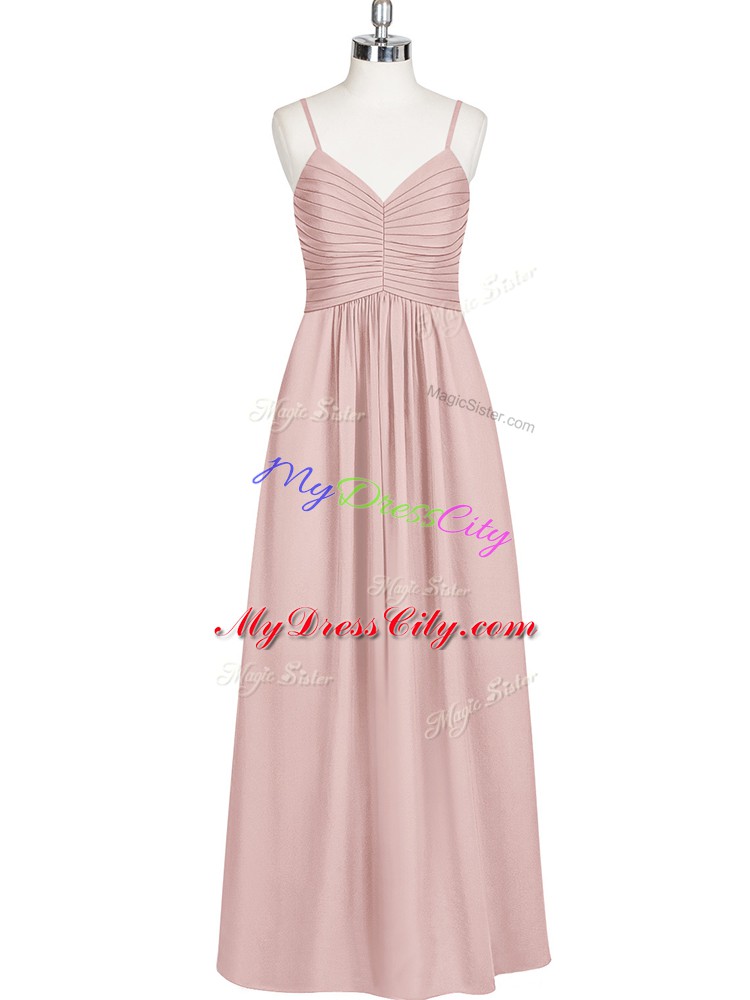 Hot Sale Baby Pink Prom Dress Prom and Party with Ruching Spaghetti Straps Sleeveless Zipper