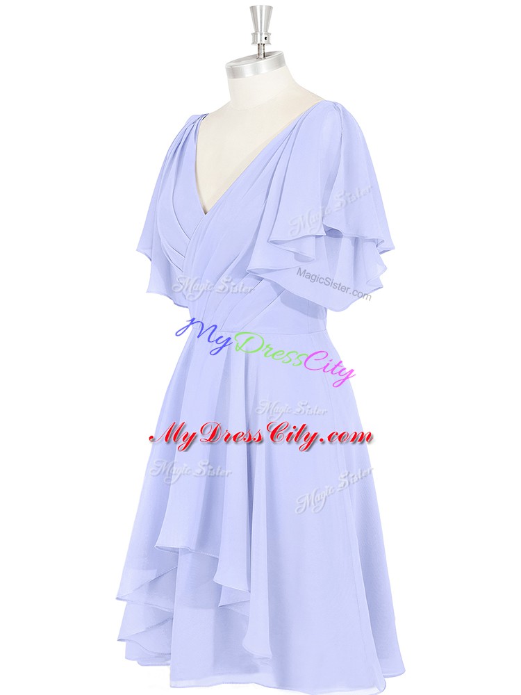 Baby Blue Chiffon Backless V-neck Short Sleeves Mini Length Homecoming Dress Ruching