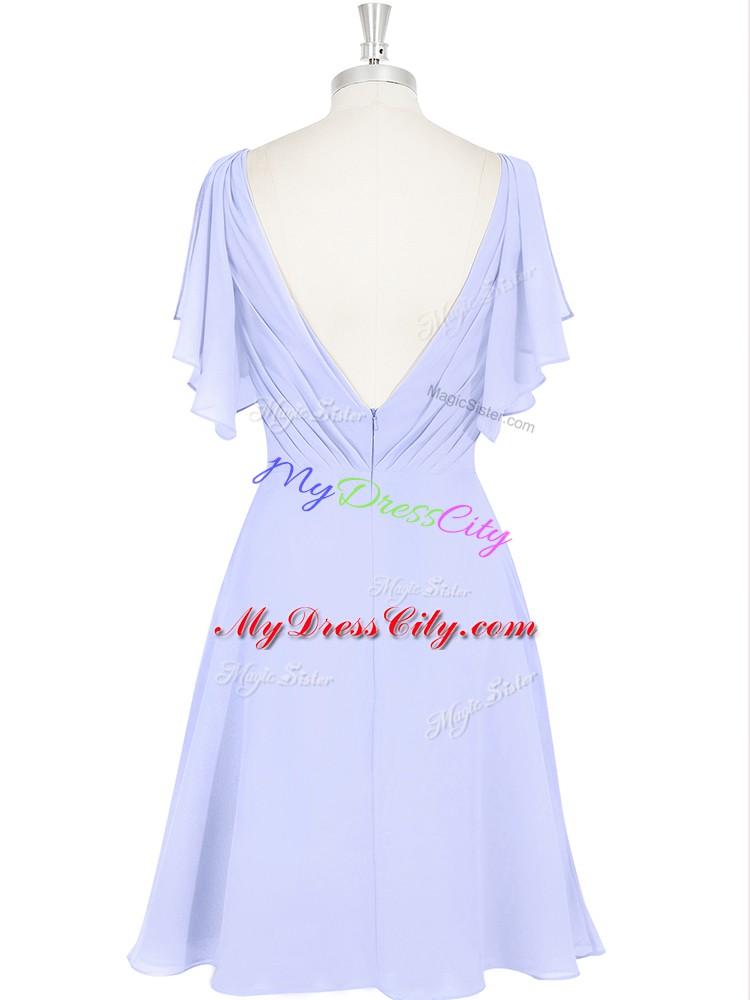 Baby Blue Chiffon Backless V-neck Short Sleeves Mini Length Homecoming Dress Ruching