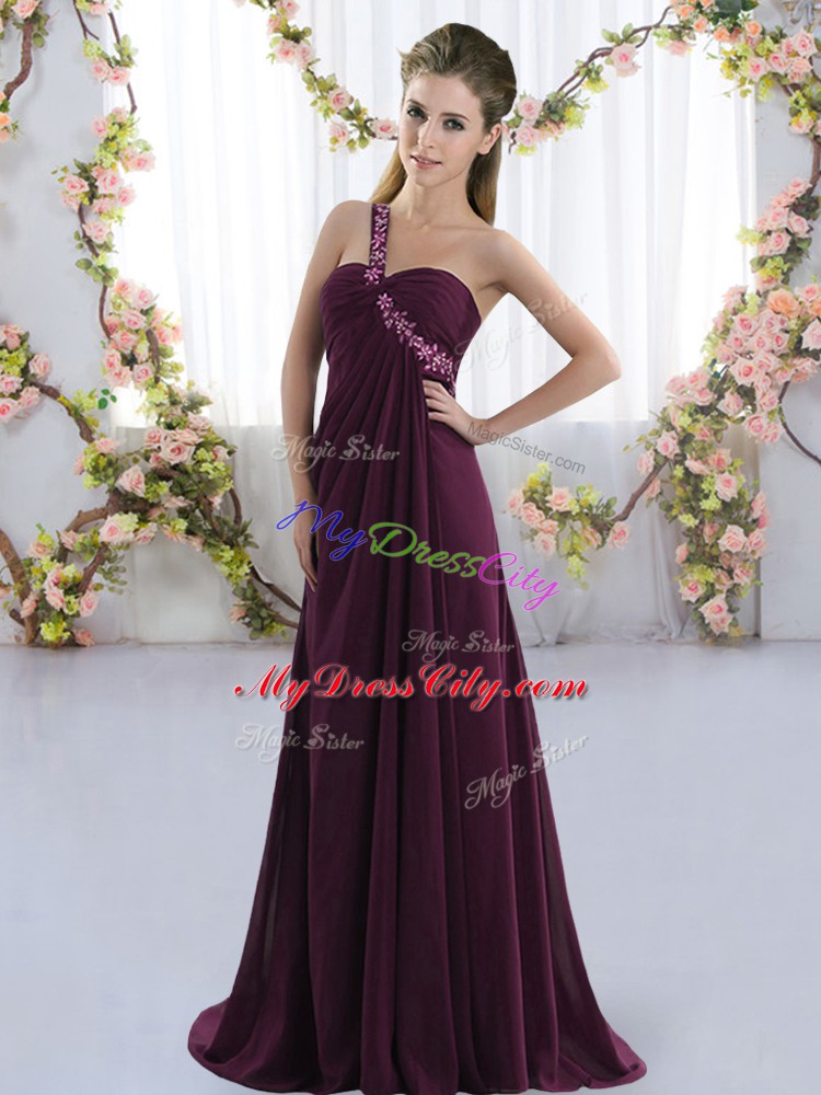 Fancy Chiffon Sleeveless Bridesmaid Dresses Brush Train and Beading