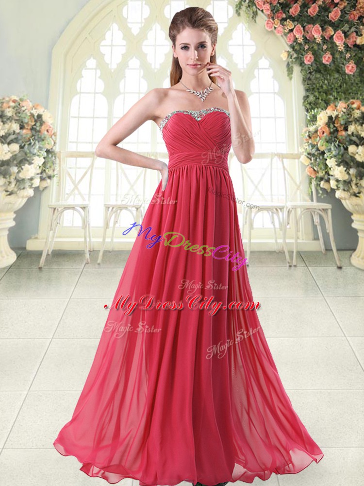 Exceptional Red Prom Party Dress Prom and Party with Beading Sweetheart Sleeveless Zipper