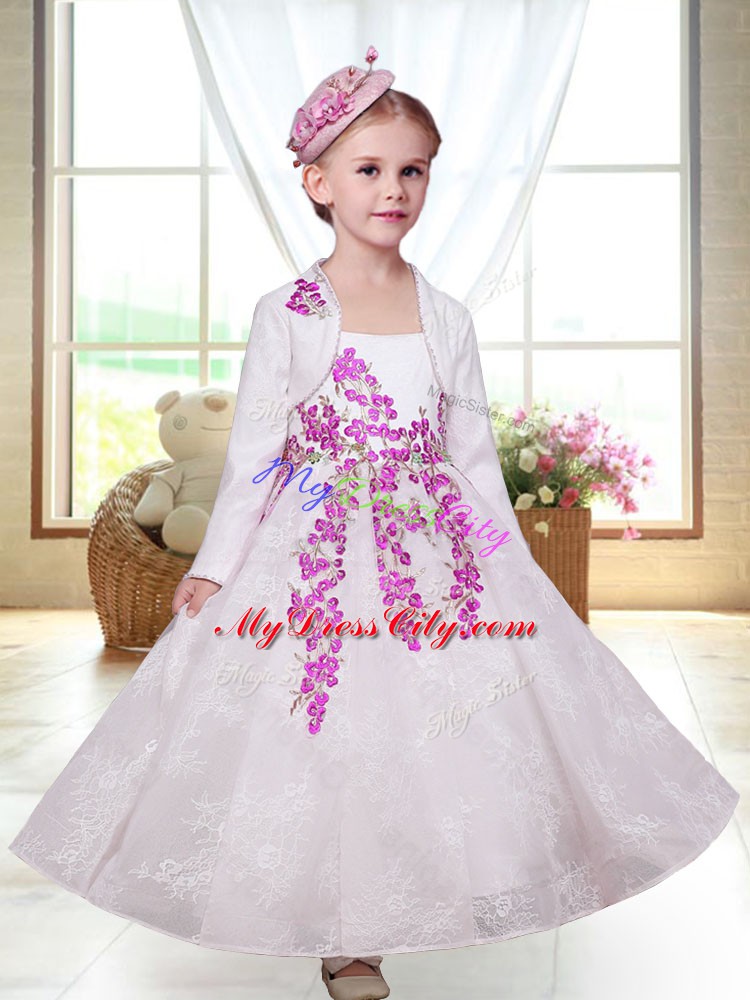 Modern White Straps Neckline Embroidery Flower Girl Dresses Sleeveless Zipper