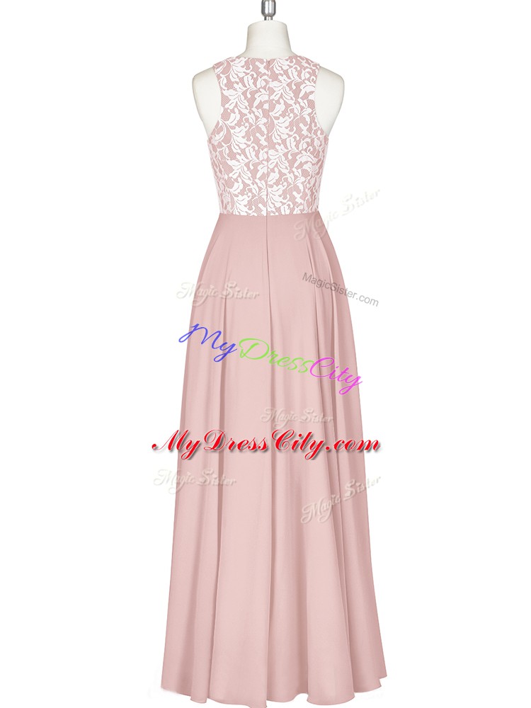 Noble Pink Scoop Zipper Lace and Appliques Sleeveless