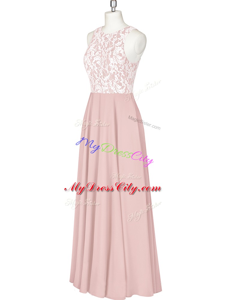 Noble Pink Scoop Zipper Lace and Appliques Sleeveless