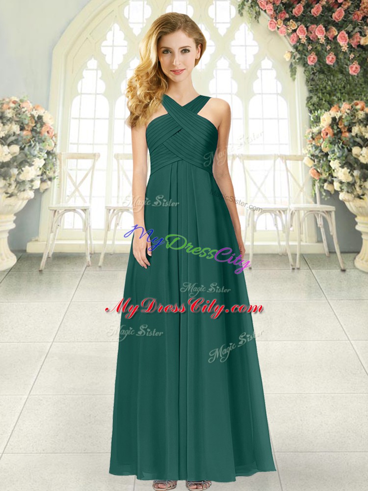 High Quality Sleeveless Zipper Floor Length Ruching Prom Evening Gown