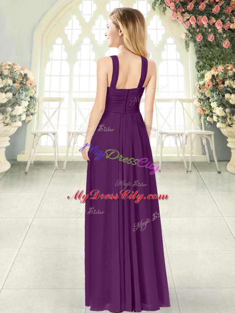 High Quality Sleeveless Zipper Floor Length Ruching Prom Evening Gown