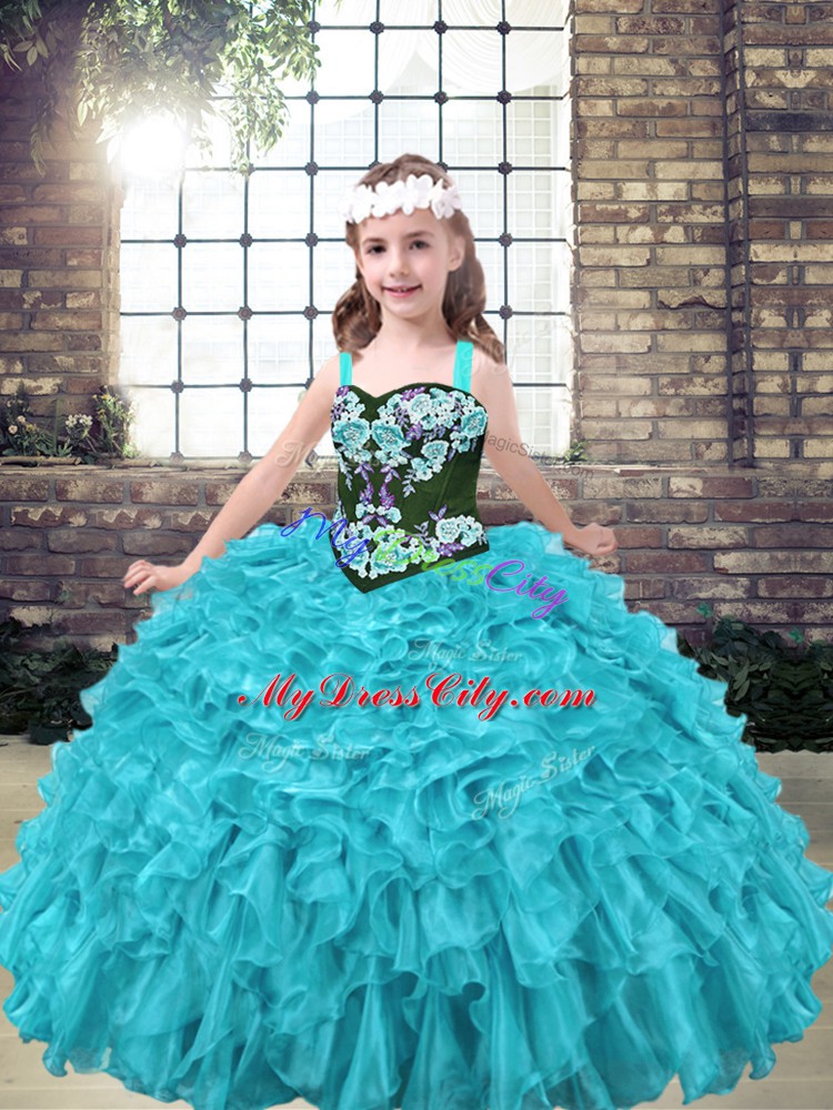 Sleeveless Lace Up Floor Length Embroidery and Ruffles Pageant Dress Wholesale