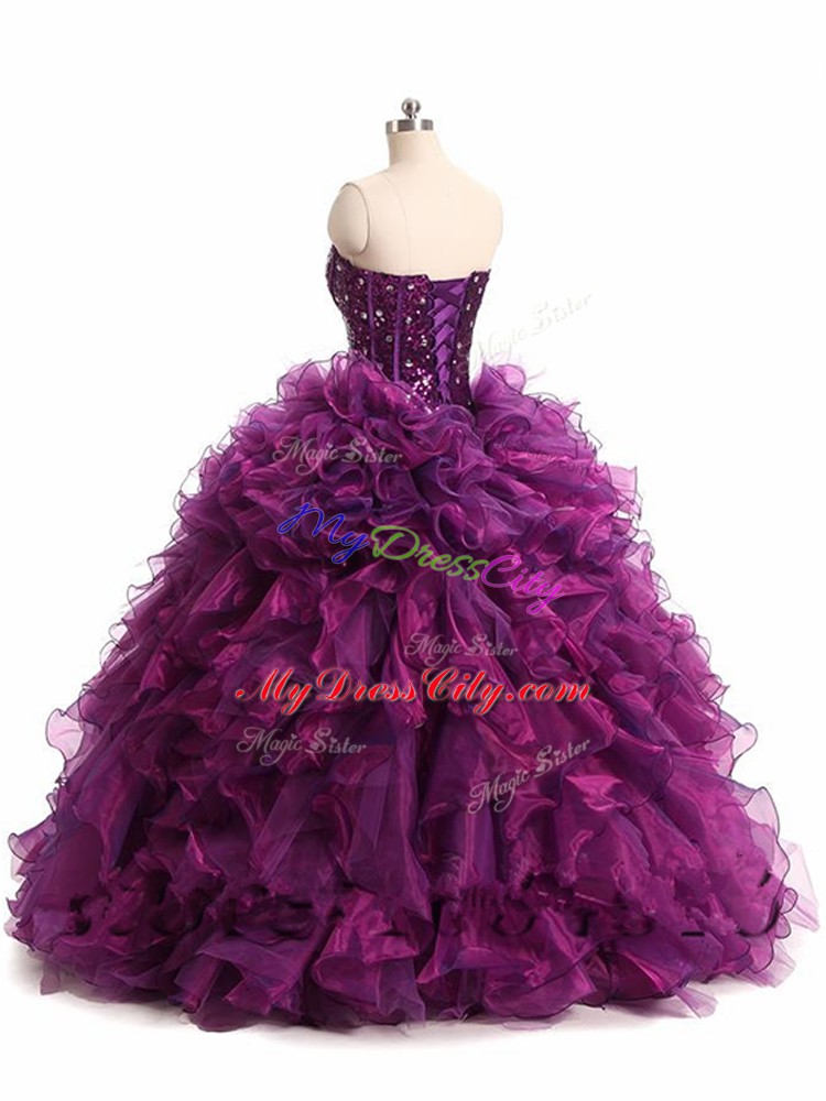 Vintage Sweetheart Sleeveless Lace Up Quinceanera Dress Purple Organza