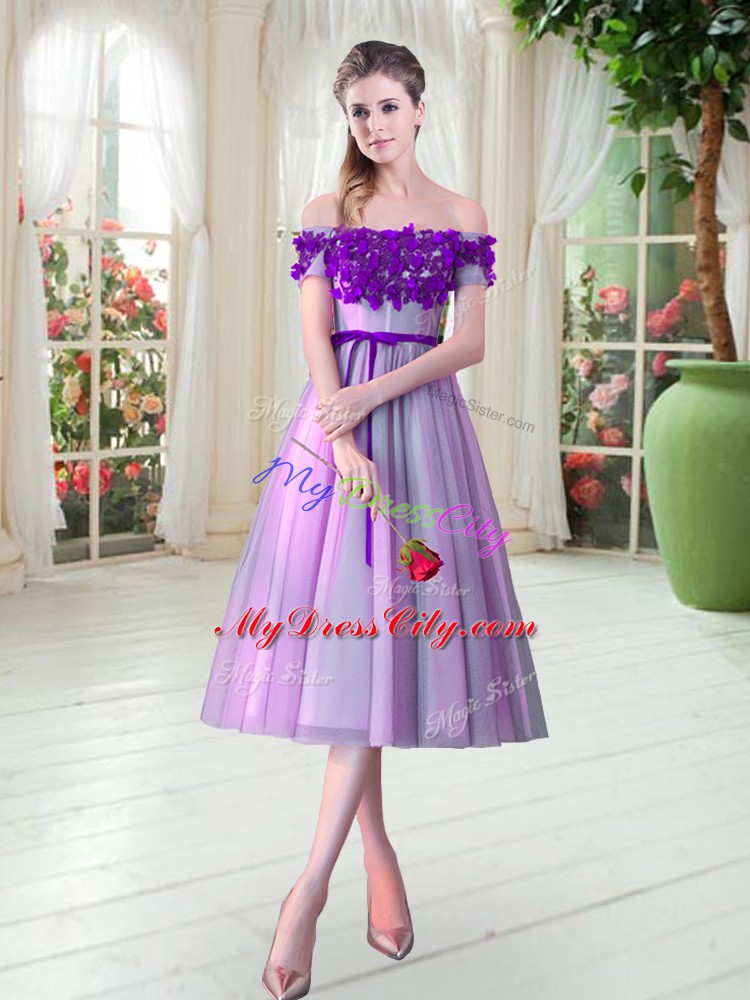 Pretty Lilac Sleeveless Tulle Lace Up Evening Dress for Prom and Party