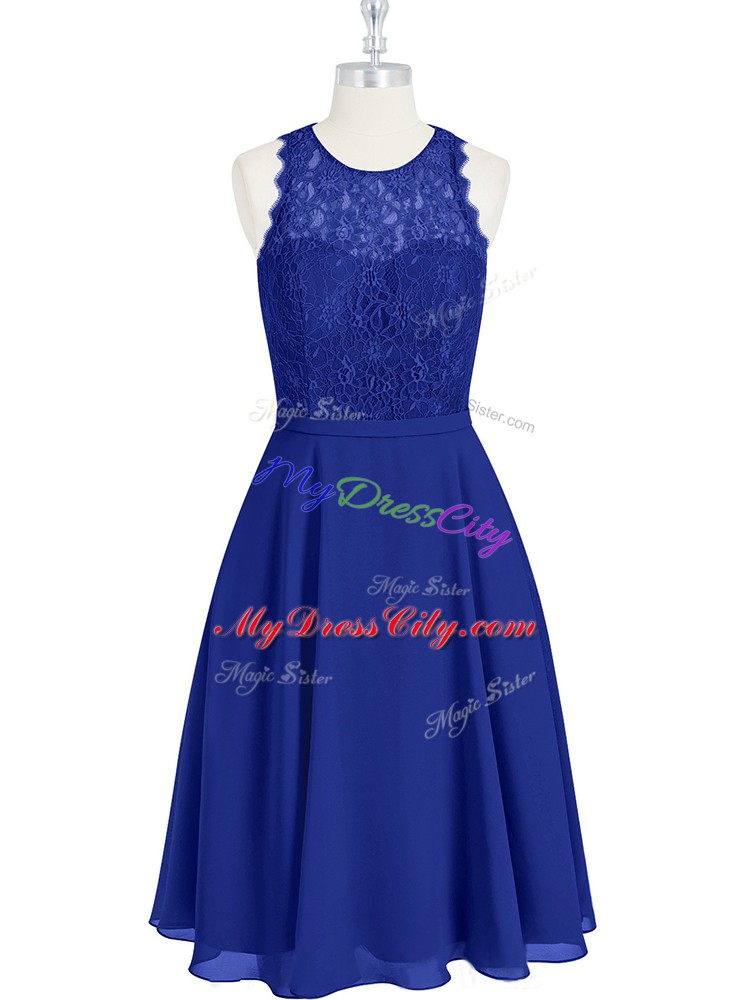 Royal Blue Sleeveless Chiffon Zipper Prom Gown for Prom and Party