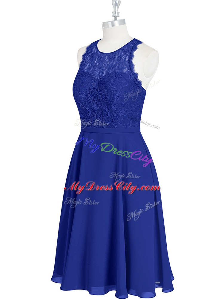 Royal Blue Sleeveless Chiffon Zipper Prom Gown for Prom and Party