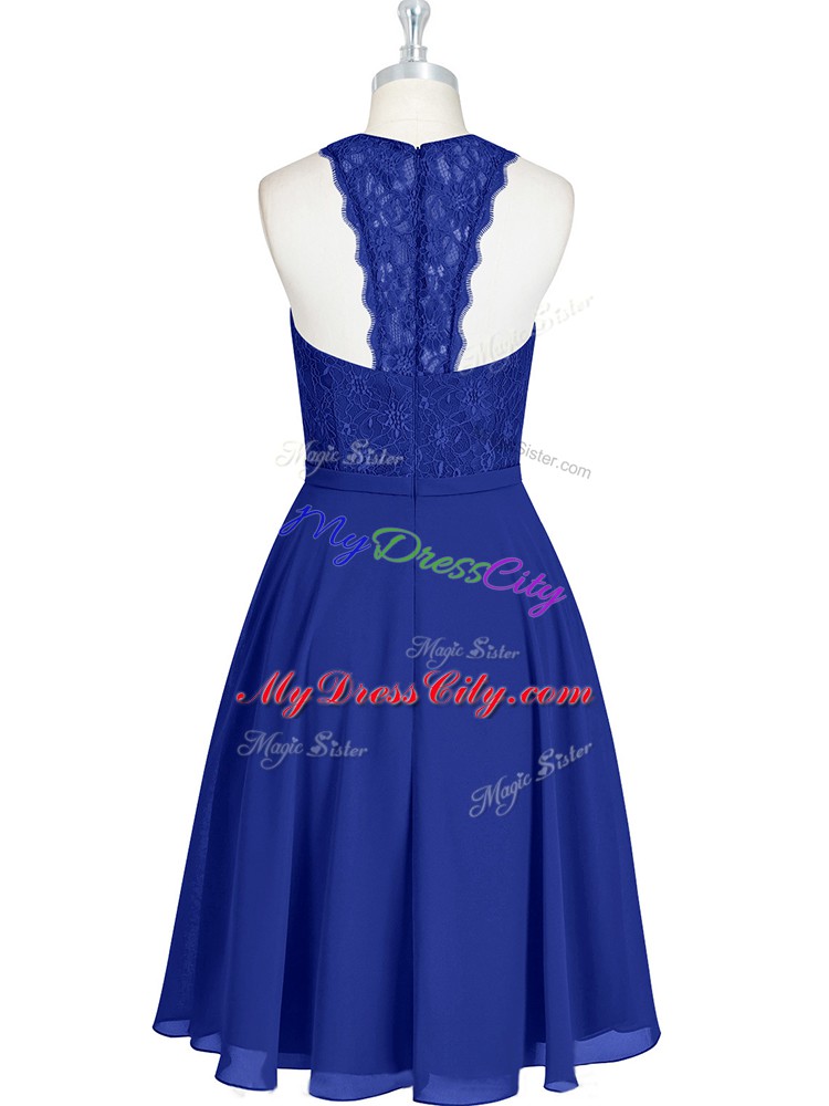 Royal Blue Sleeveless Chiffon Zipper Prom Gown for Prom and Party