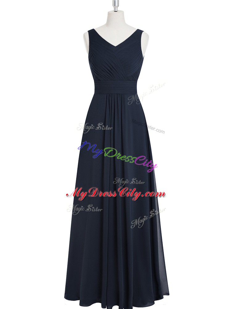 Black Sleeveless Ruching Floor Length Prom Gown