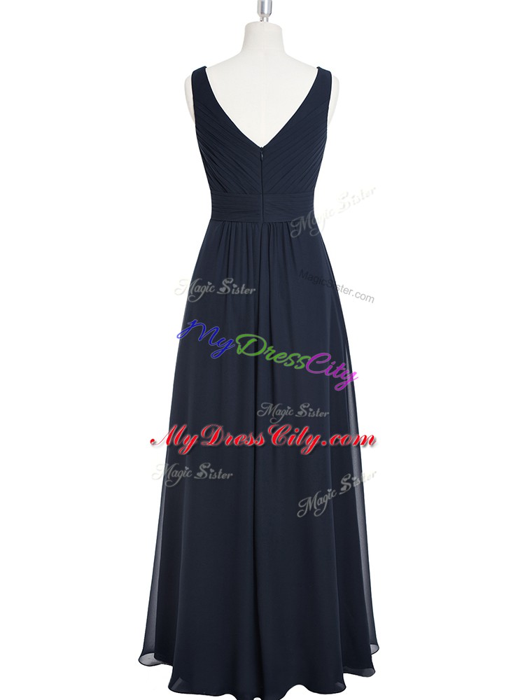 Black Sleeveless Ruching Floor Length Prom Gown