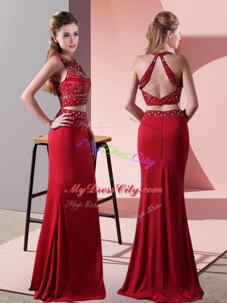 Sleeveless Beading Backless Prom Dress