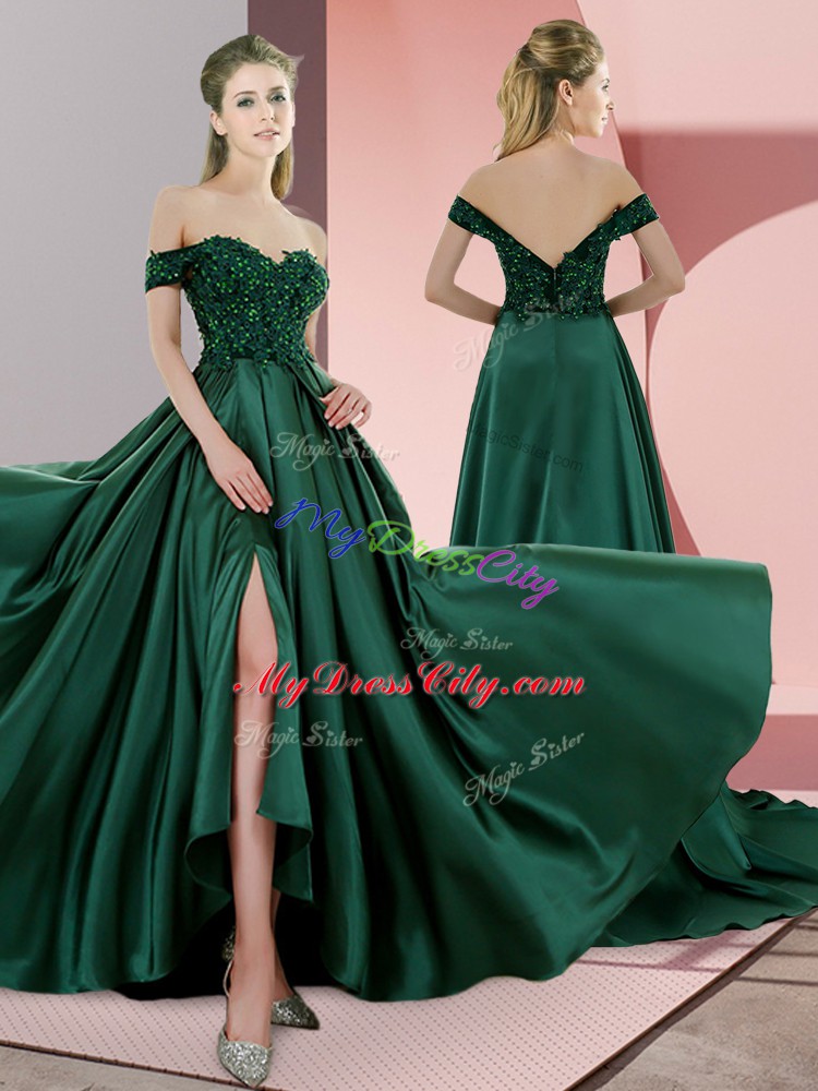 Flirting Green Spaghetti Straps Neckline Beading Evening Dress Sleeveless Lace Up