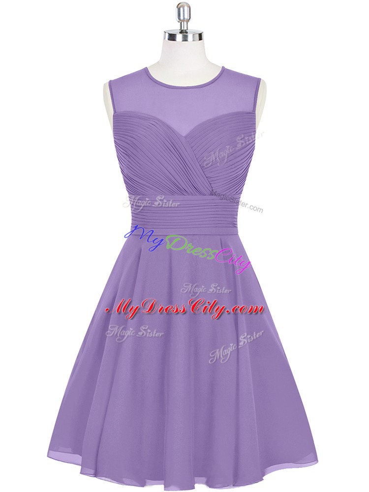 Delicate Purple A-line Ruching Prom Dress Zipper Chiffon Sleeveless Mini Length