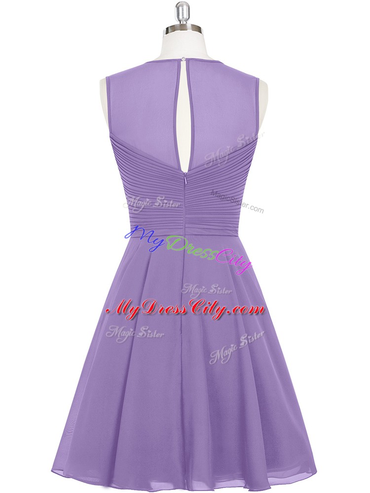 Delicate Purple A-line Ruching Prom Dress Zipper Chiffon Sleeveless Mini Length