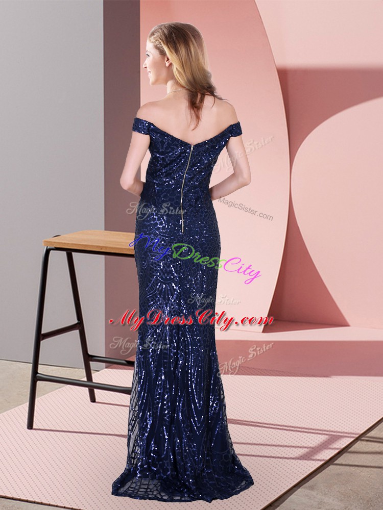 Captivating Navy Blue Sleeveless Sequined Zipper for Prom and Party