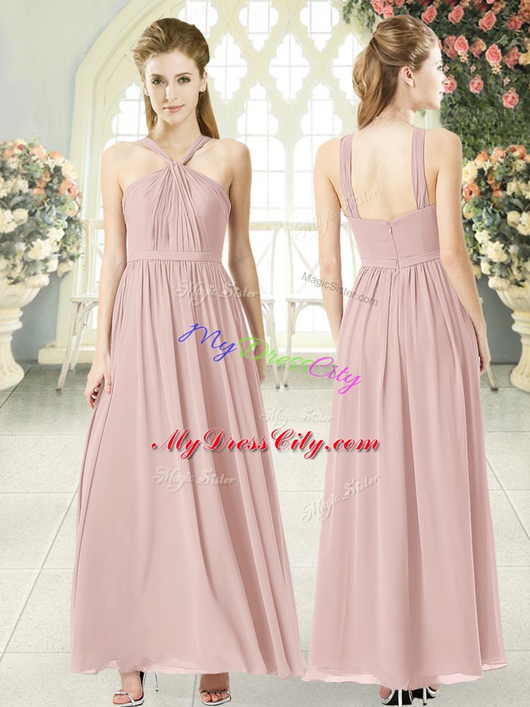 Chiffon Sleeveless Ankle Length Prom Gown and Ruching