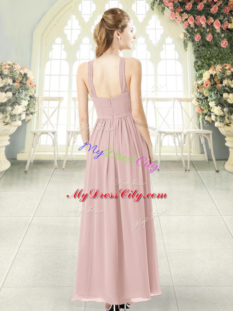 Chiffon Sleeveless Ankle Length Prom Gown and Ruching