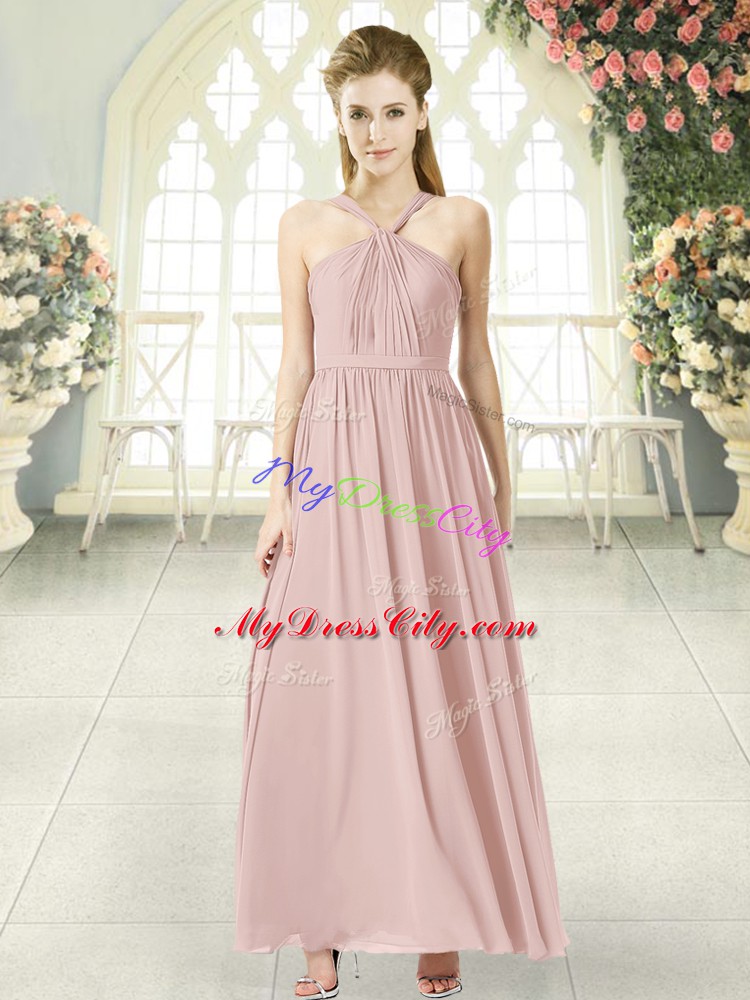 Chiffon Sleeveless Ankle Length Prom Gown and Ruching