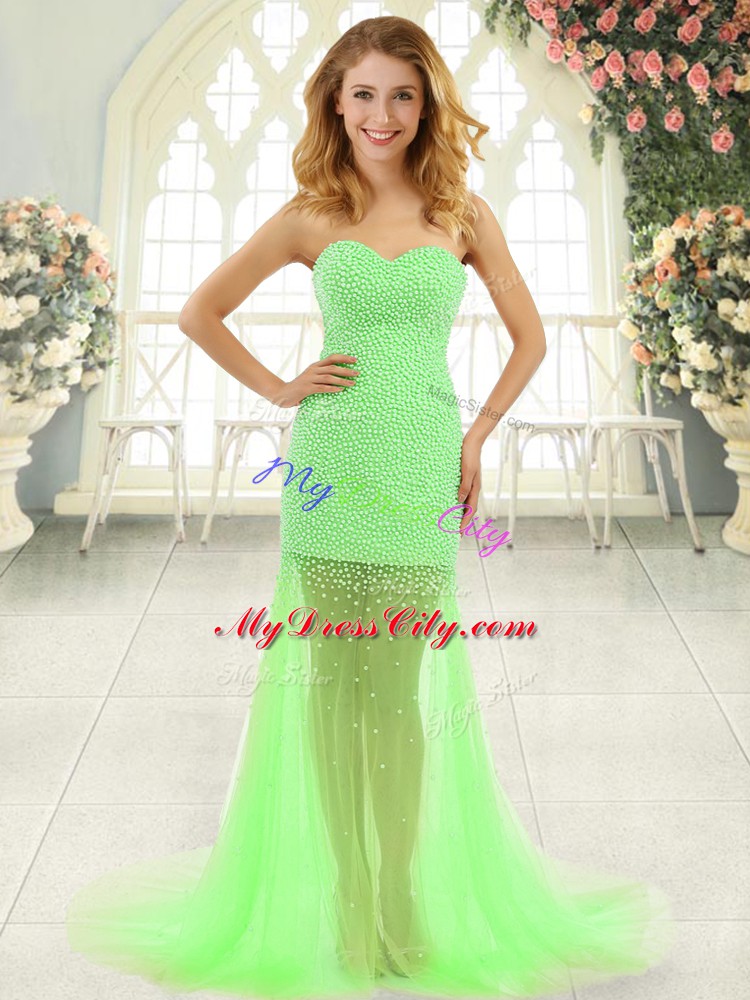 Hot Selling Sweetheart Sleeveless Brush Train Zipper Prom Gown Tulle