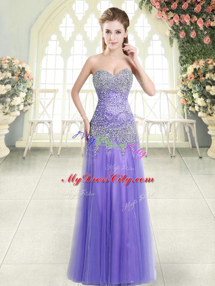 Popular Lavender Sleeveless Tulle Zipper Juniors Evening Dress for Prom and Party