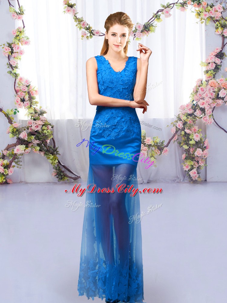 Popular Sleeveless Lace Up Floor Length Lace Dama Dress for Quinceanera