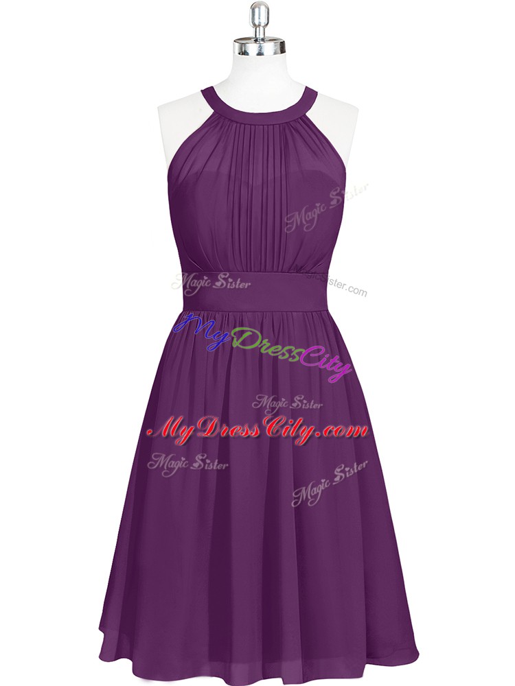 Sexy Mini Length Purple Prom Evening Gown Halter Top Sleeveless Zipper