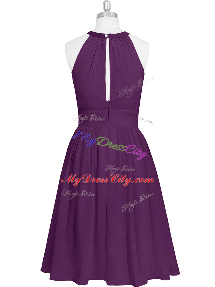 Sexy Mini Length Purple Prom Evening Gown Halter Top Sleeveless Zipper