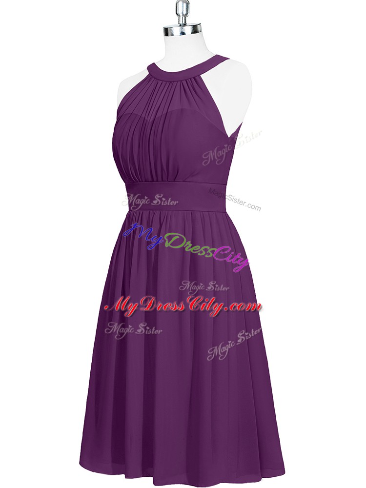 Sexy Mini Length Purple Prom Evening Gown Halter Top Sleeveless Zipper