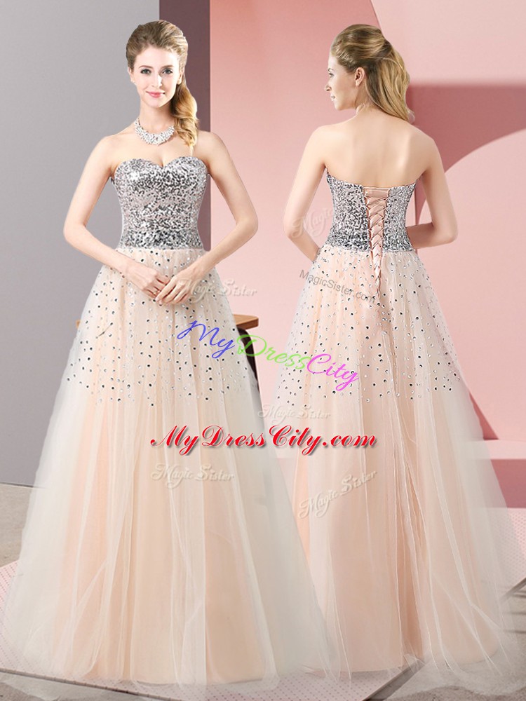 Fine Tulle Sleeveless Floor Length and Beading