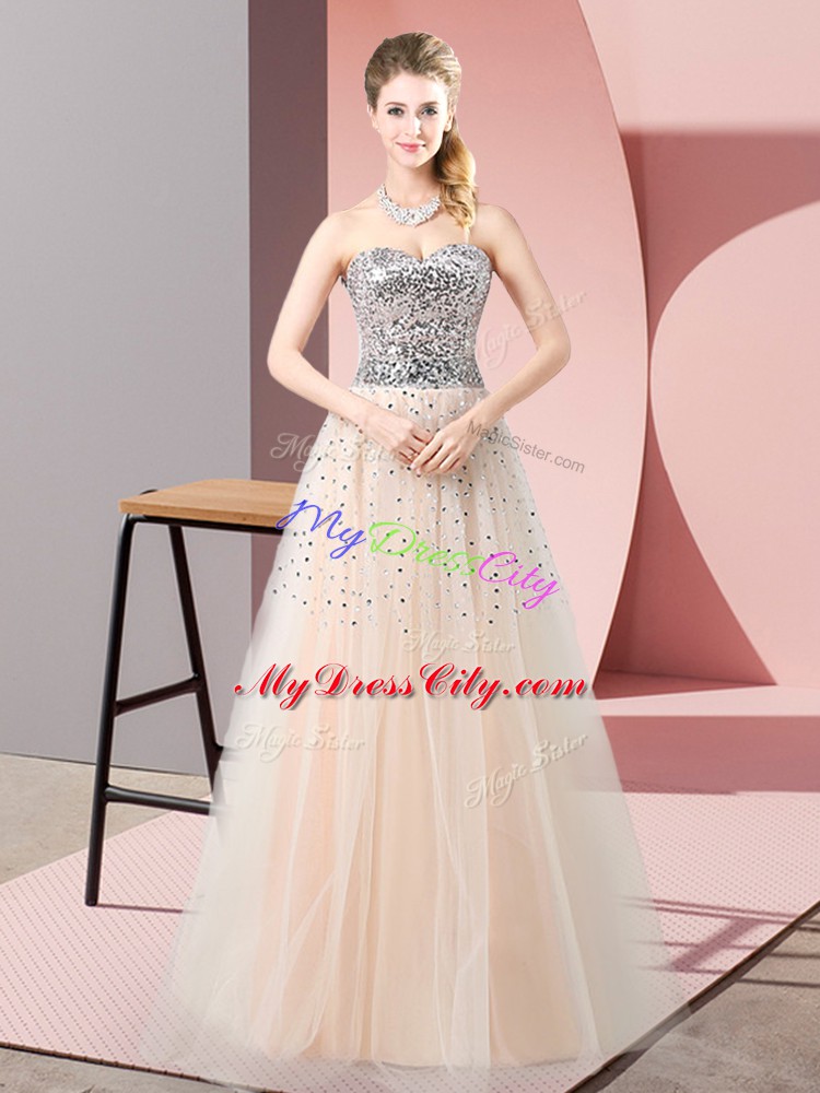 Fine Tulle Sleeveless Floor Length and Beading