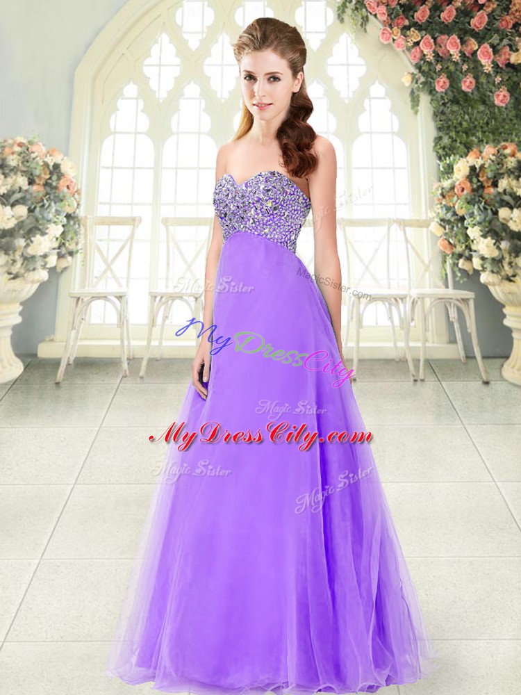 Adorable Lavender Prom Gown Prom and Party with Beading Sweetheart Sleeveless Lace Up