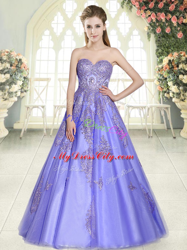 Captivating Lavender Prom Dresses Prom and Party with Appliques Sweetheart Sleeveless Lace Up