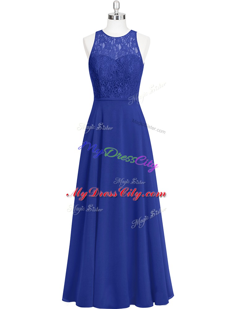 Most Popular Royal Blue Zipper Prom Evening Gown Lace Sleeveless Floor Length