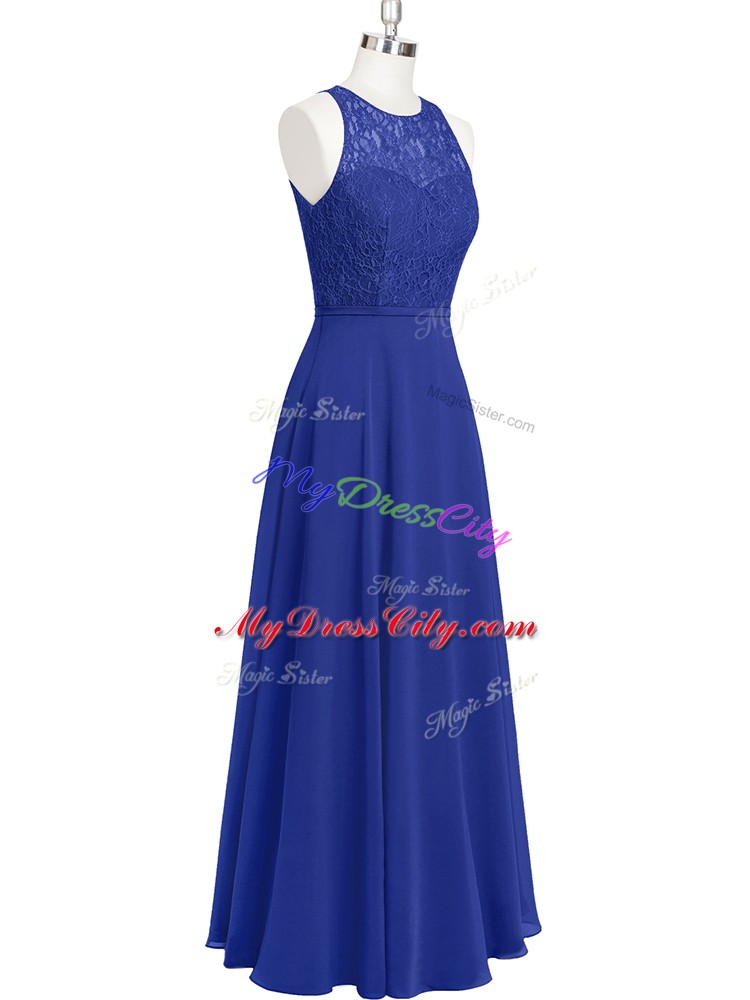 Most Popular Royal Blue Zipper Prom Evening Gown Lace Sleeveless Floor Length