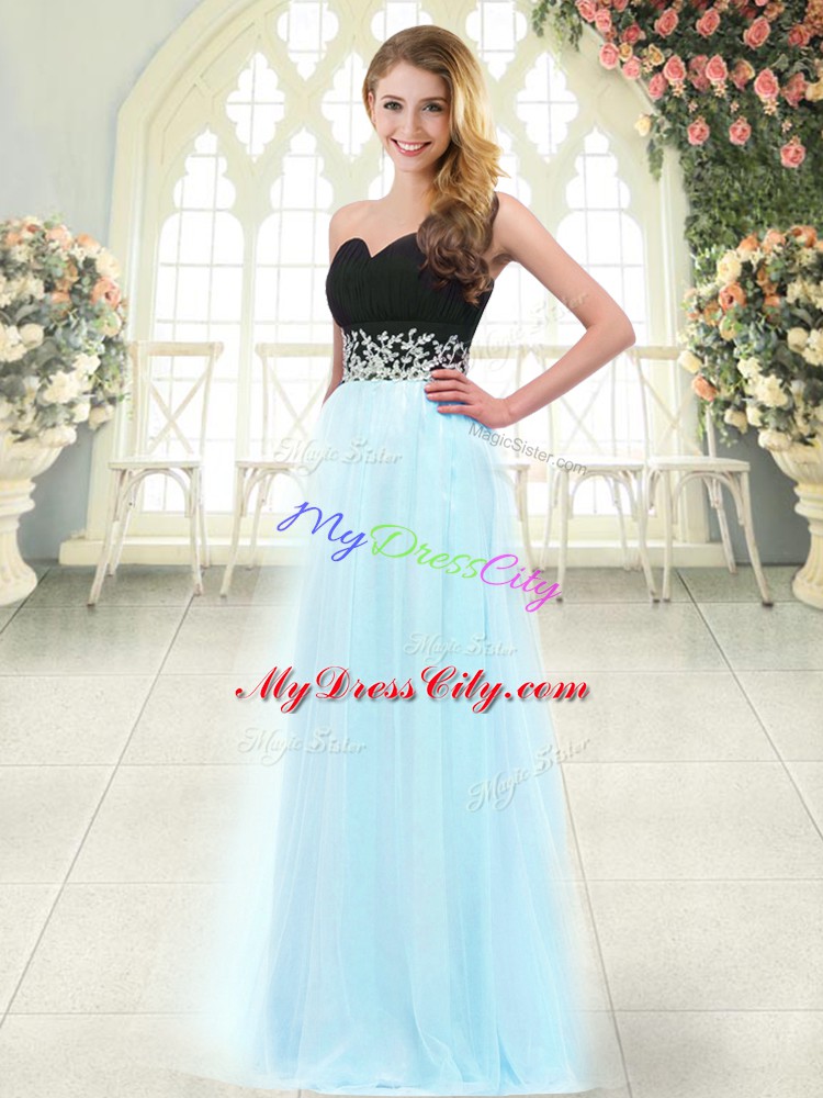 Custom Made Light Blue Zipper Prom Dress Appliques Sleeveless Floor Length