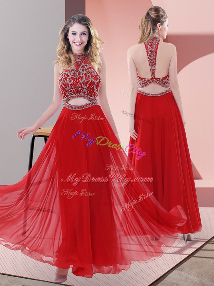 Custom Design Sleeveless Backless Ankle Length Beading