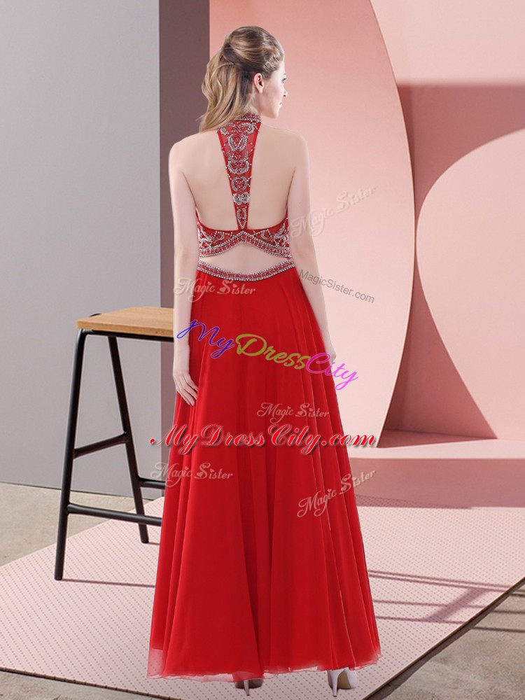 Custom Design Sleeveless Backless Ankle Length Beading