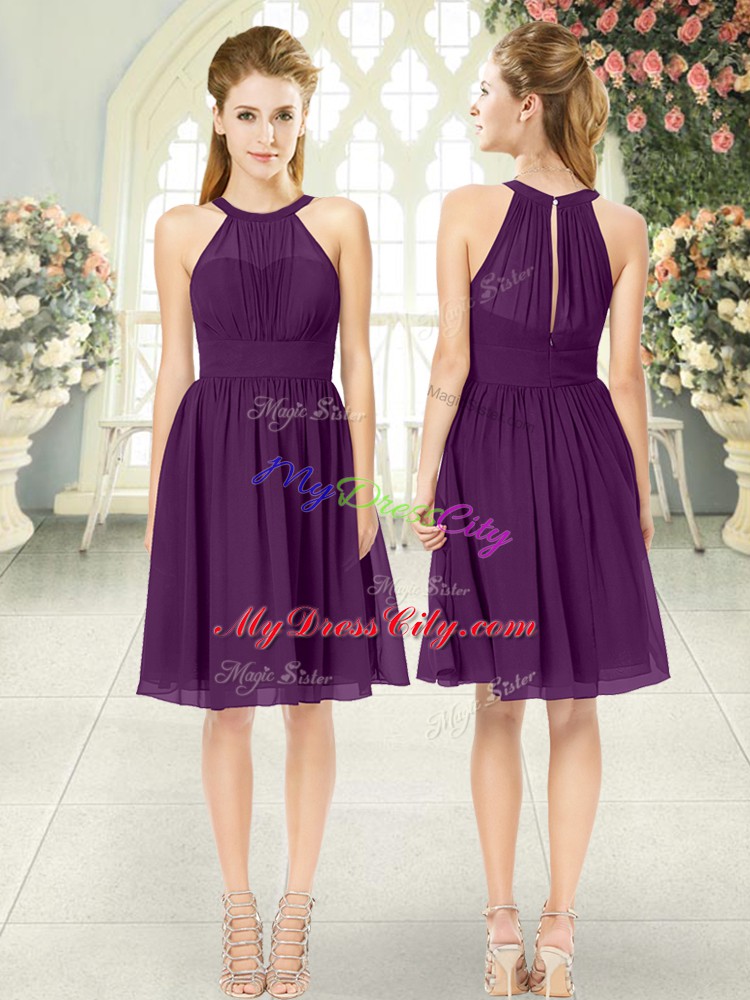 Most Popular Empire Dress for Prom Purple Scoop Chiffon Sleeveless Knee Length Zipper