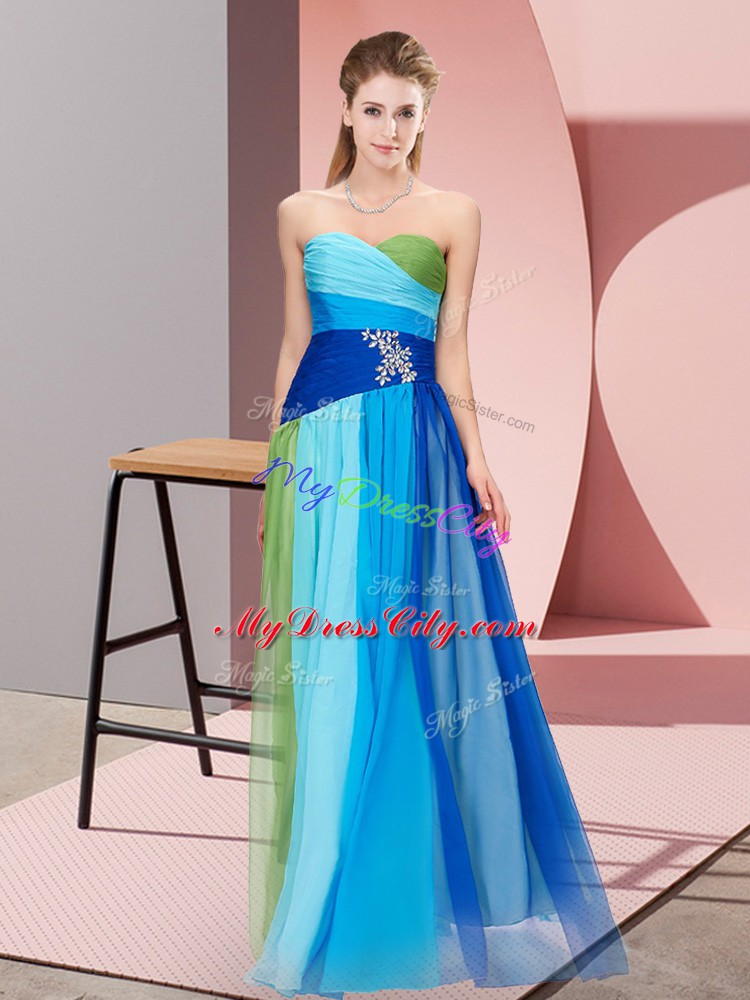 Glamorous Multi-color Empire Beading Evening Dress Lace Up Chiffon Sleeveless Floor Length