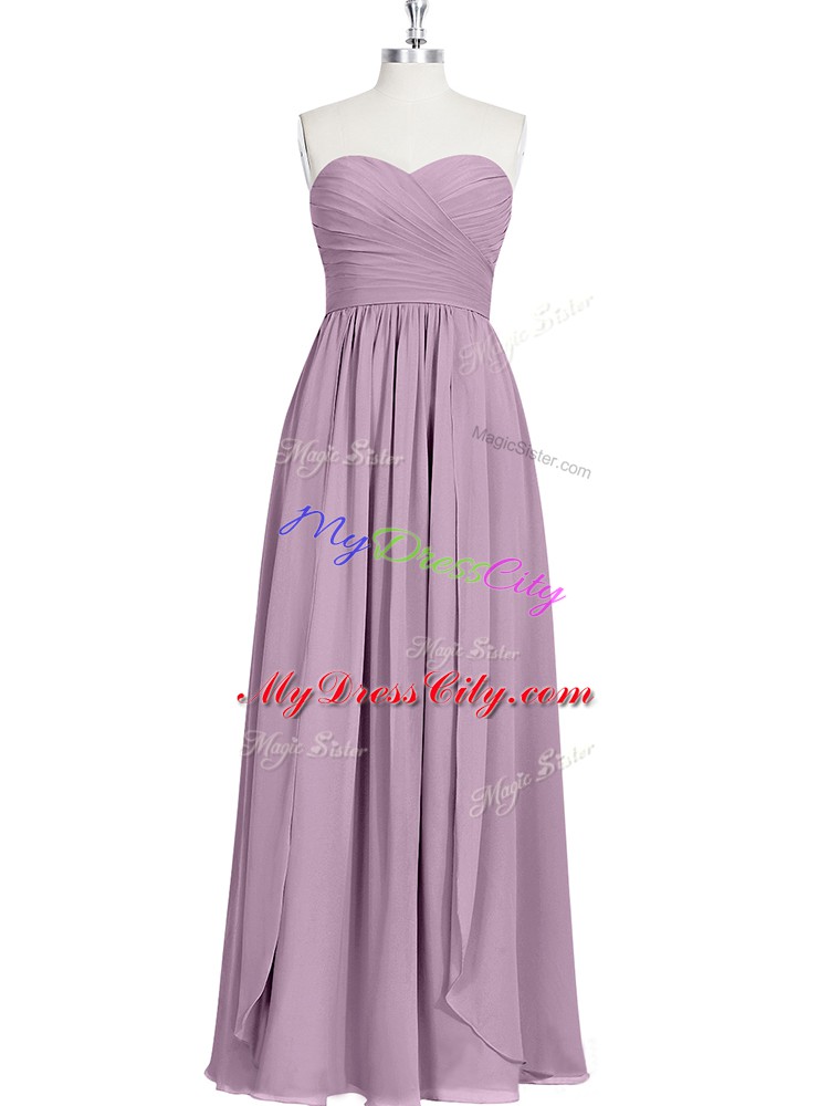 Amazing Purple A-line Chiffon Sweetheart Sleeveless Ruching Floor Length Zipper Prom Dresses