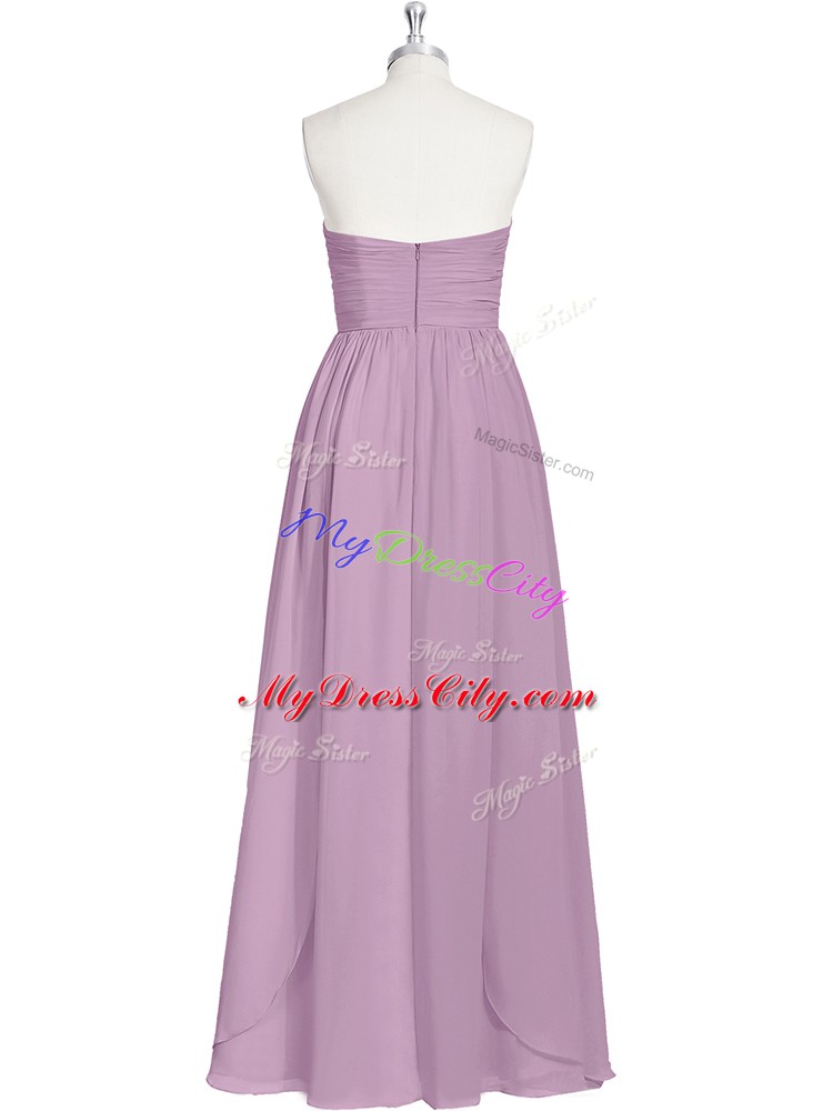 Amazing Purple A-line Chiffon Sweetheart Sleeveless Ruching Floor Length Zipper Prom Dresses